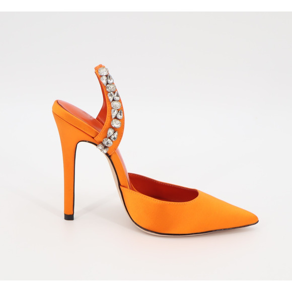 Aminah Abdul Jillil Soleil Women Slingback Rhinestone Stillet Orange Satin Sz 6M - Picture 3 of 10